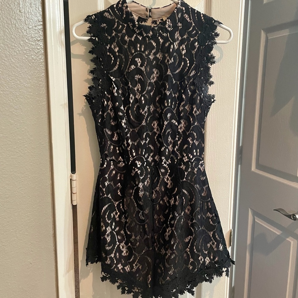 Black lace romper - high neck and backless! Size S